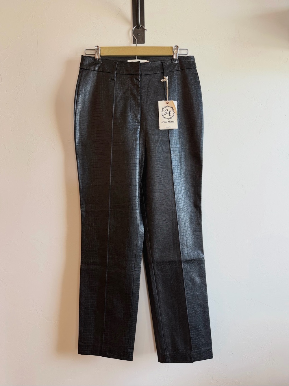 Straight Leg Crocodile Faux Leather Pants